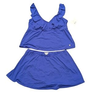 Liz Claiborne Swimsuit Plus 24w 24 3X Blue Tankini Ruffled Swim Skirt Set NWT